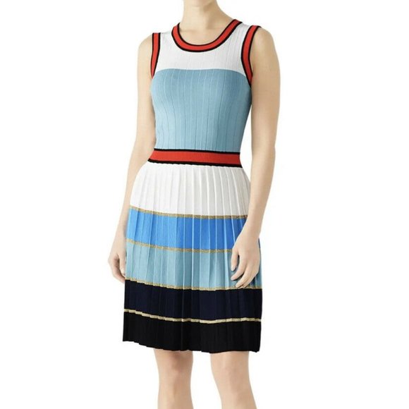 Alexia Admor Dresses & Skirts - Alexia Admor Womens Multicolor Striped Pleated Knit Fit And Flare Dress Sz Small